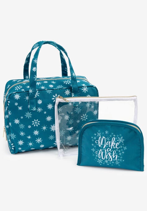 Colorblock fleece set, DEEP TEAL SNOWFLAKES, hi-res image number null