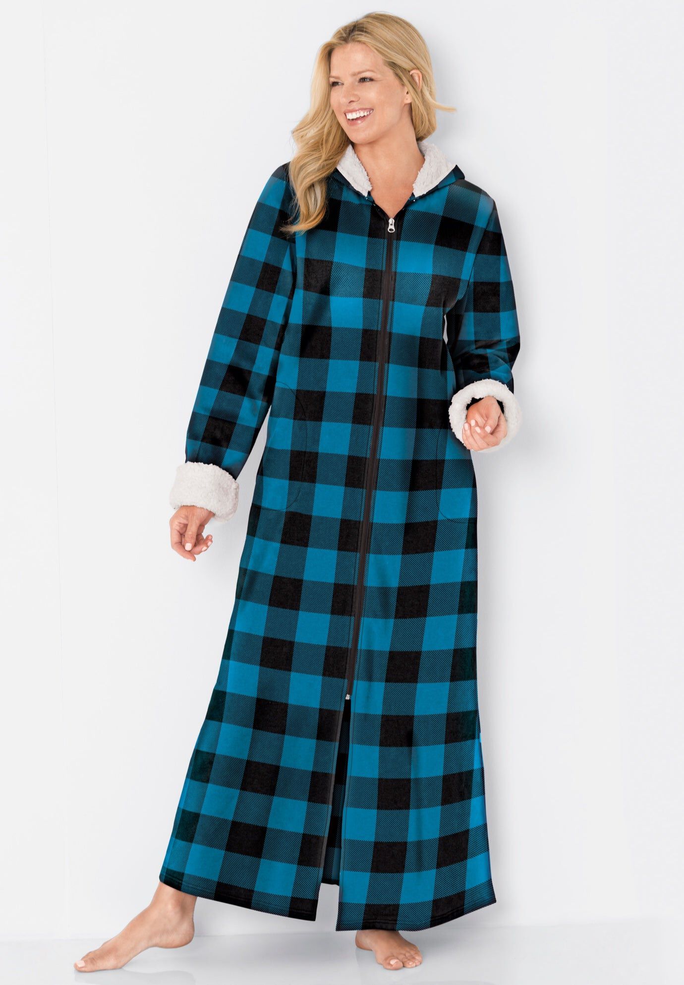 Sherpa-Lined Long Hooded Robe