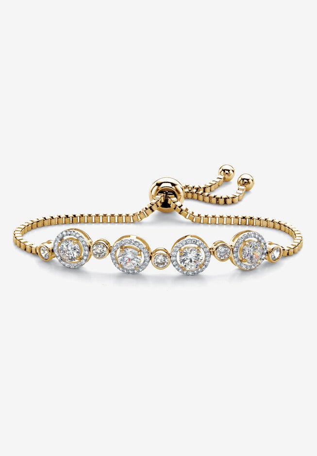 Yellow Gold-Plated Halo Strand Bracelet (8mm), CZ, 9 inches Adjustable, YELLOW GOLD, hi-res image number null