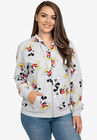 Women's Plus Size Disney Mickey Mouse Zip Hoodie All-Over Print Sweatshirt Gray, GRAY, hi-res image number 0