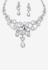 Silver Tone Swirl and Flower Bib Necklace and Bracelet Set, Crystal, SILVER, hi-res image number 0