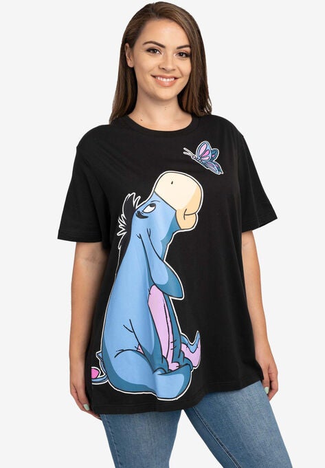 Women's Plus Size Disney Eeyore Butterfly Black Short Sleeve T-Shirt, BLACK, hi-res image number null