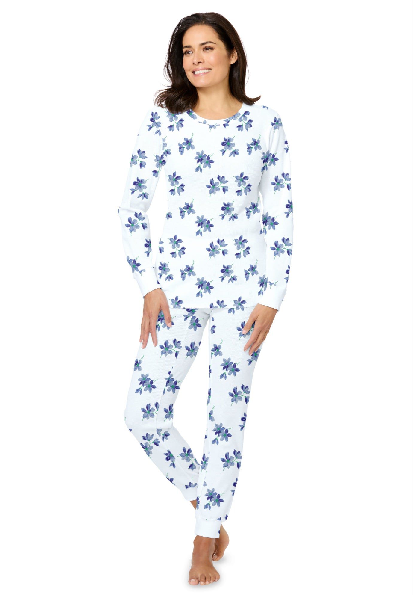 Thermal Crewneck Long-Sleeve Top, WHITE FLORAL DITSY, hi-res image number 0