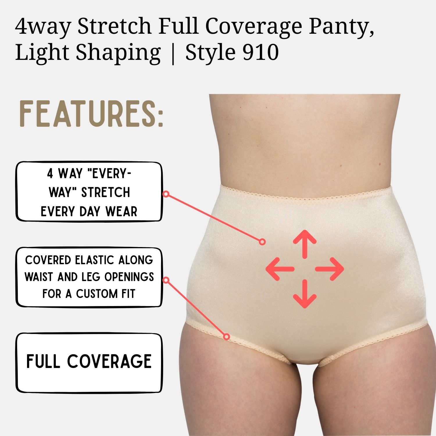 4way Stretch Full Coverage Panty, Light Shaping, BEIGE, alternate image number 4