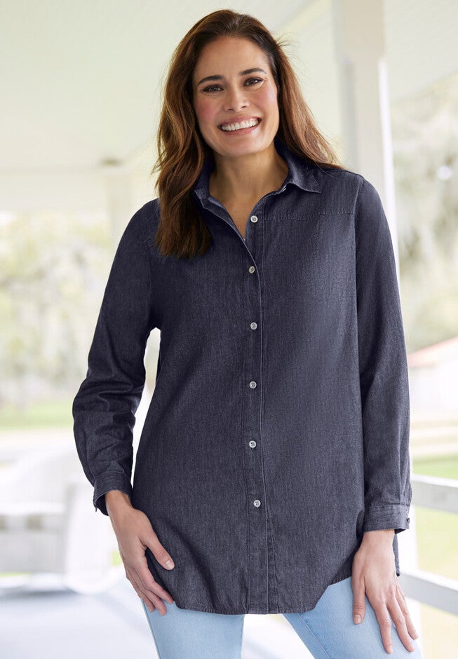 classic long-sleeve denim shirt, , alternate image number 2