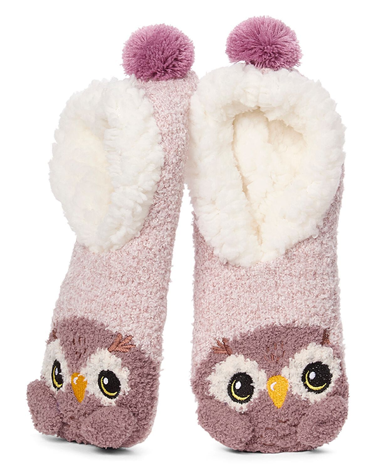 Owl Embellished Plush Lined Slippers, BROWN, hi-res image number 0