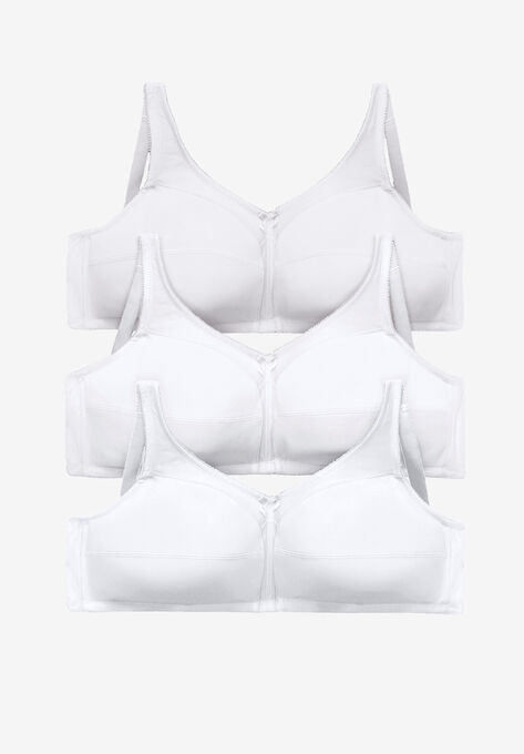 3-Pack Cotton Wireless Bra , WHITE PACK, hi-res image number null