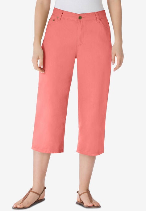 Back-Elastic Cotton Capri, SWEET CORAL, hi-res image number null
