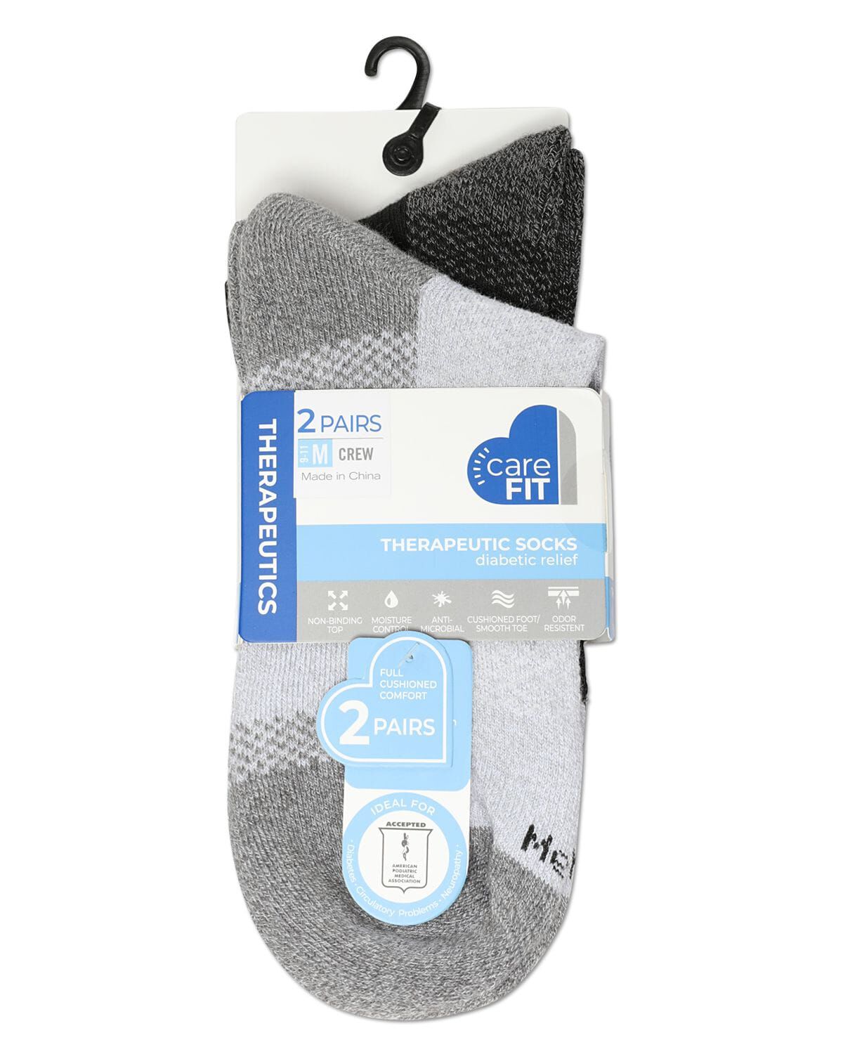 2 Pair Pack Unisex Diabetic Half Cushion Quarter Socks, GRAY BLACK, alternate image number 1