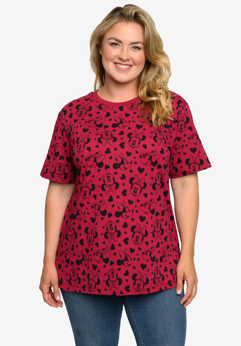 Minnie Mouse Hearts All-Over Print T-Shirt Cranberry Red, RED, hi-res image number null