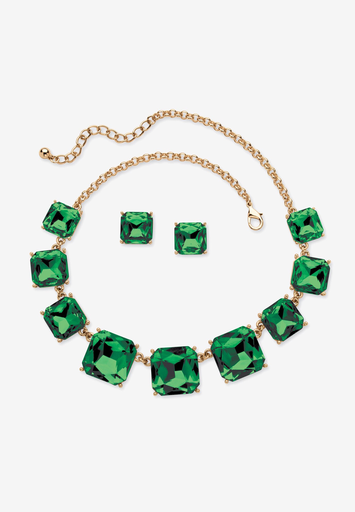 Gold Tone Necklace and Earring Set, Princess Cut Simulated Birthstones, MAY, hi-res image number 0