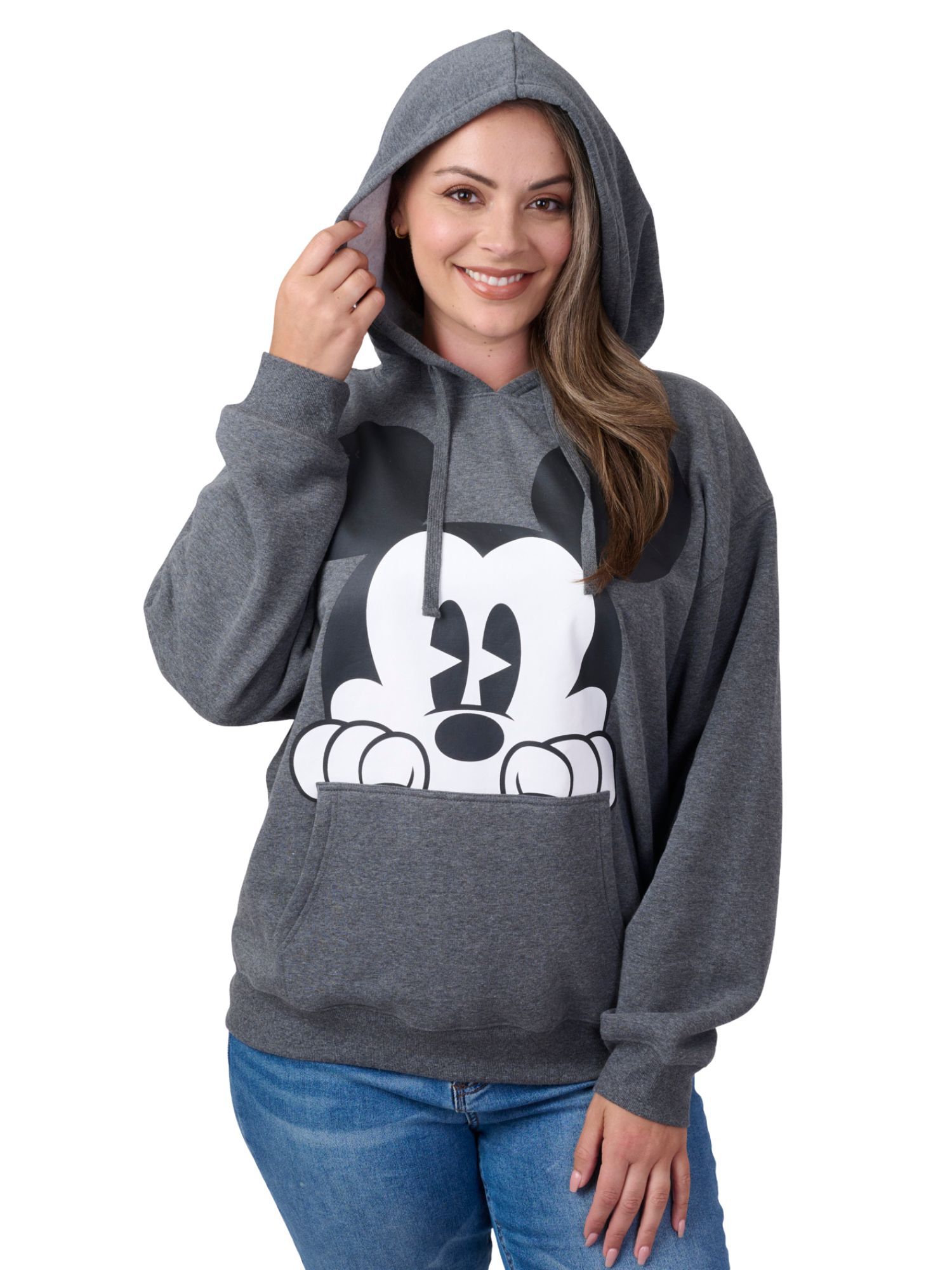 Disney Women's Mickey Mouse Hoodie Sweatshirt Pullover Charcoal Gray, GRAY, alternate image number 6
