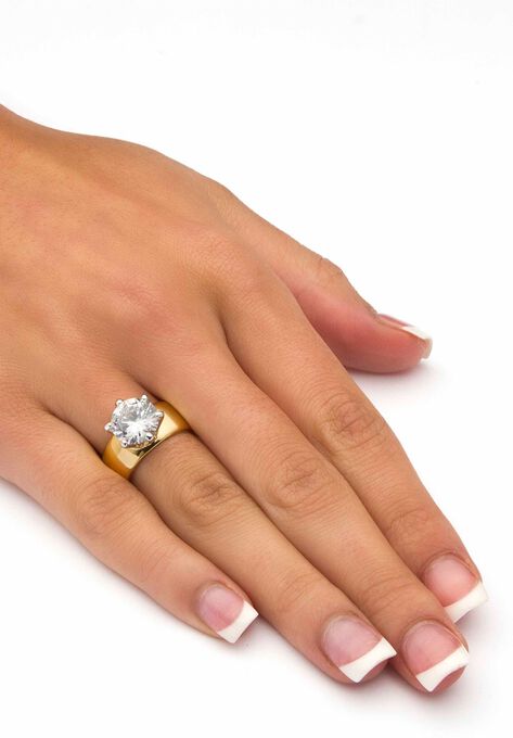 Yellow Gold-Plated Cubic Zirconia Solitaire Engagement Ring, , alternate image number null