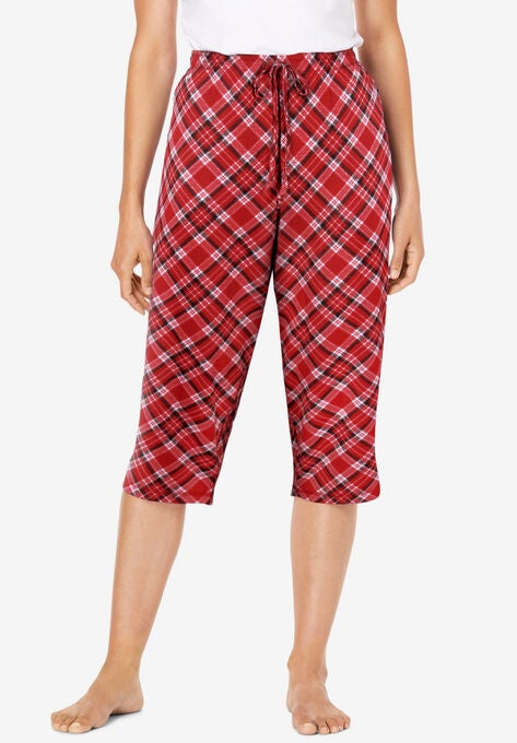 Knit Sleep Capri , CLASSIC RED BIAS PLAID, hi-res image number null