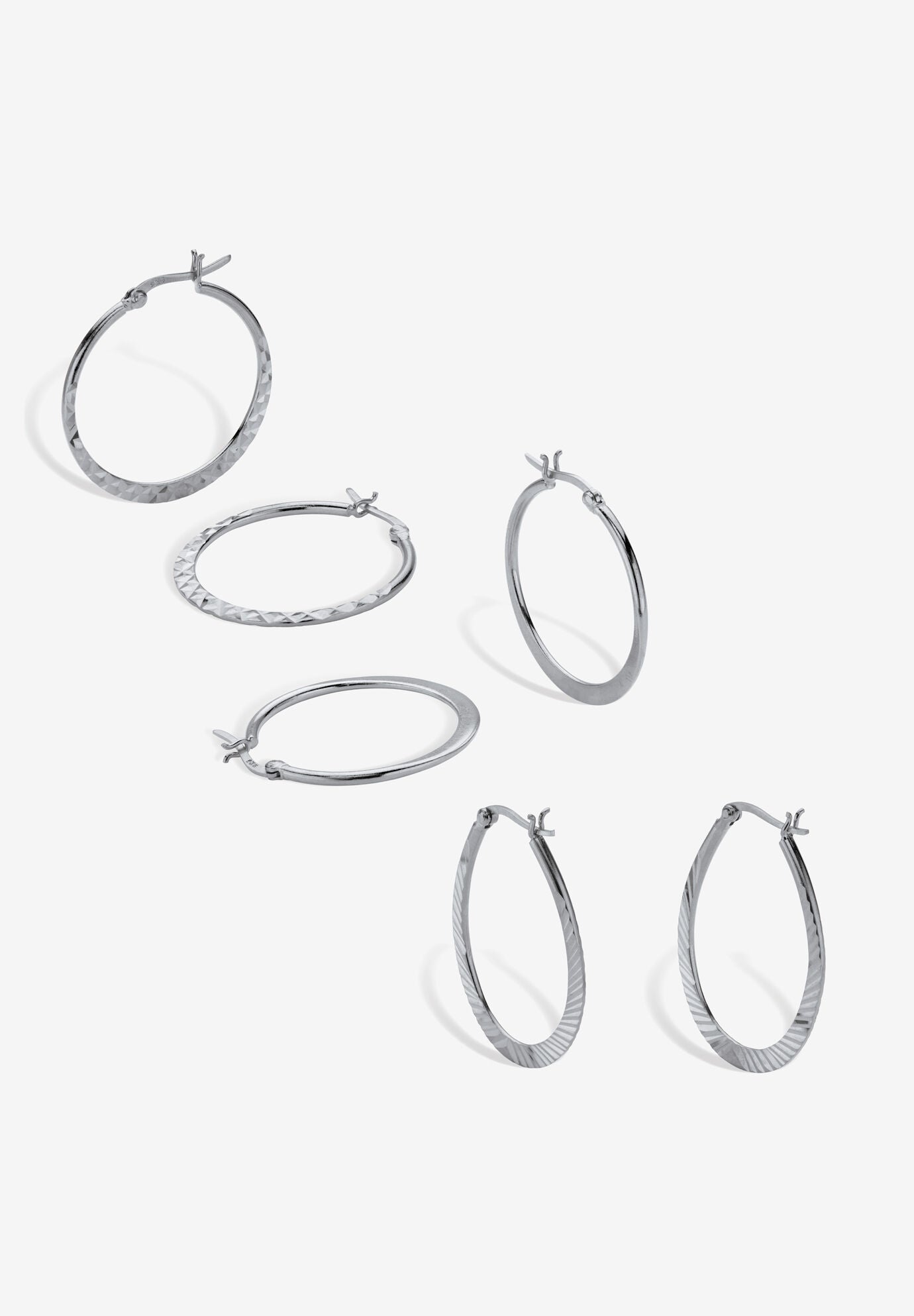 Sterling Silver Diamond Cut 3 Pair Hoop Earrings Set (33Mm), , on-hover image number 1