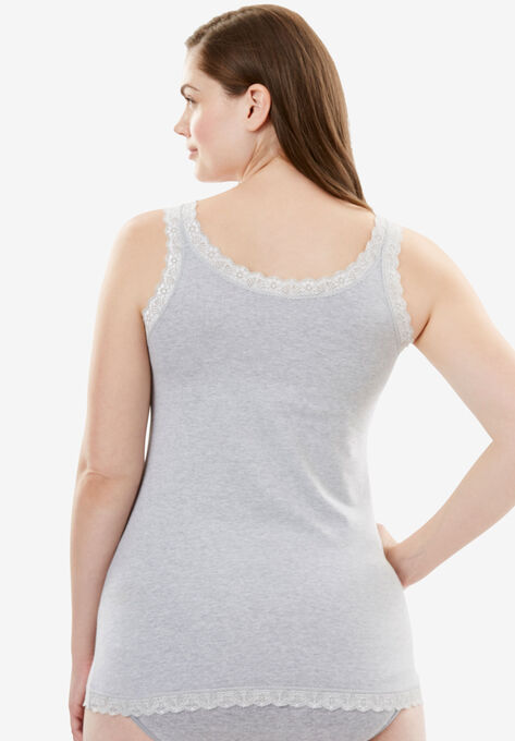 Lace-Trimmed Stretch Cotton Camisole , , on-hover image number null