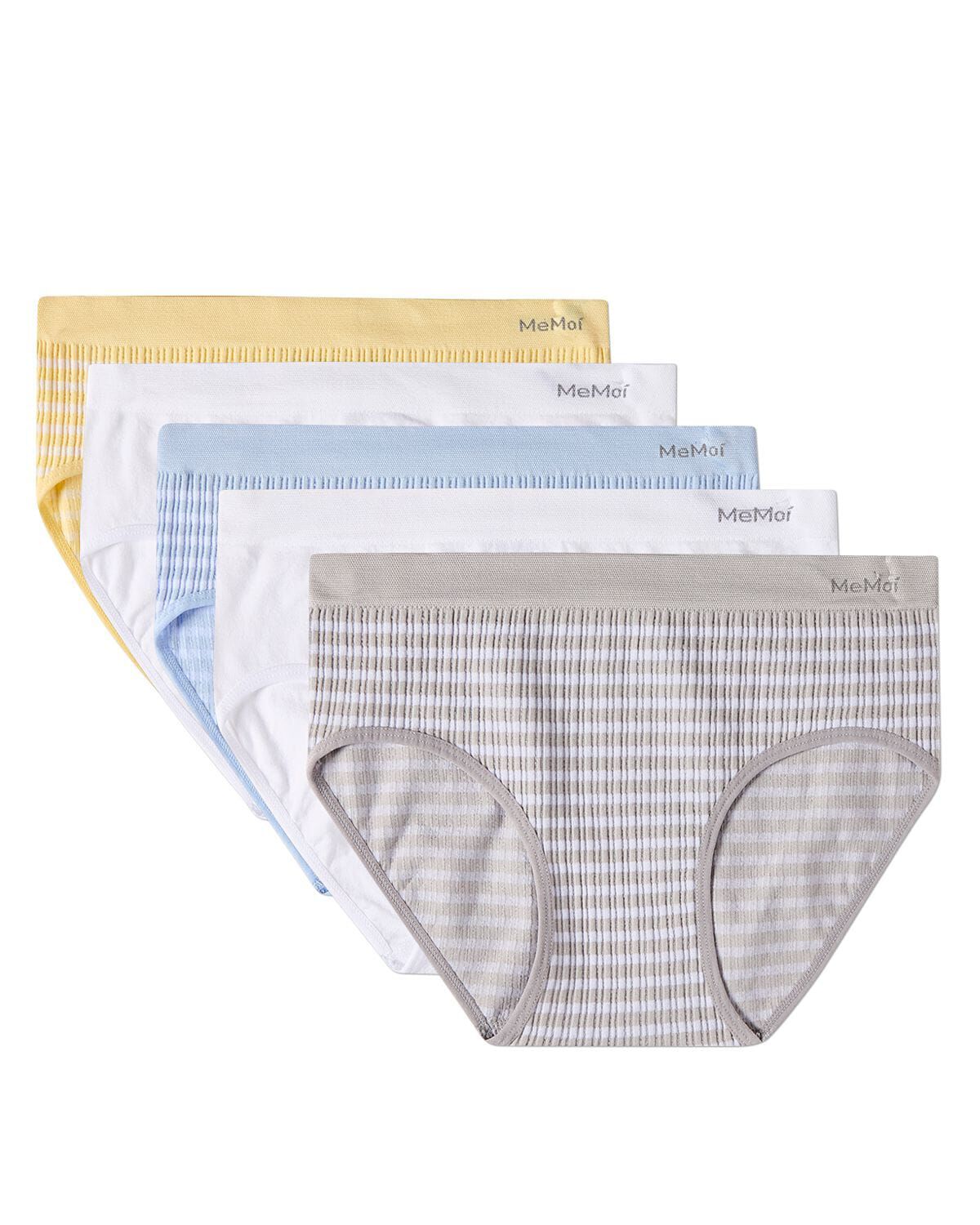 5 Pair Women's Seamless Striped Crinkle-Texture Ribbed Tag-Free Briefs, SPRING COLOR MULTI, hi-res image number 0