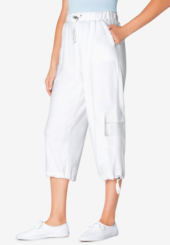 Pull-On Knit Cargo Capri, WHITE, hi-res image number 0