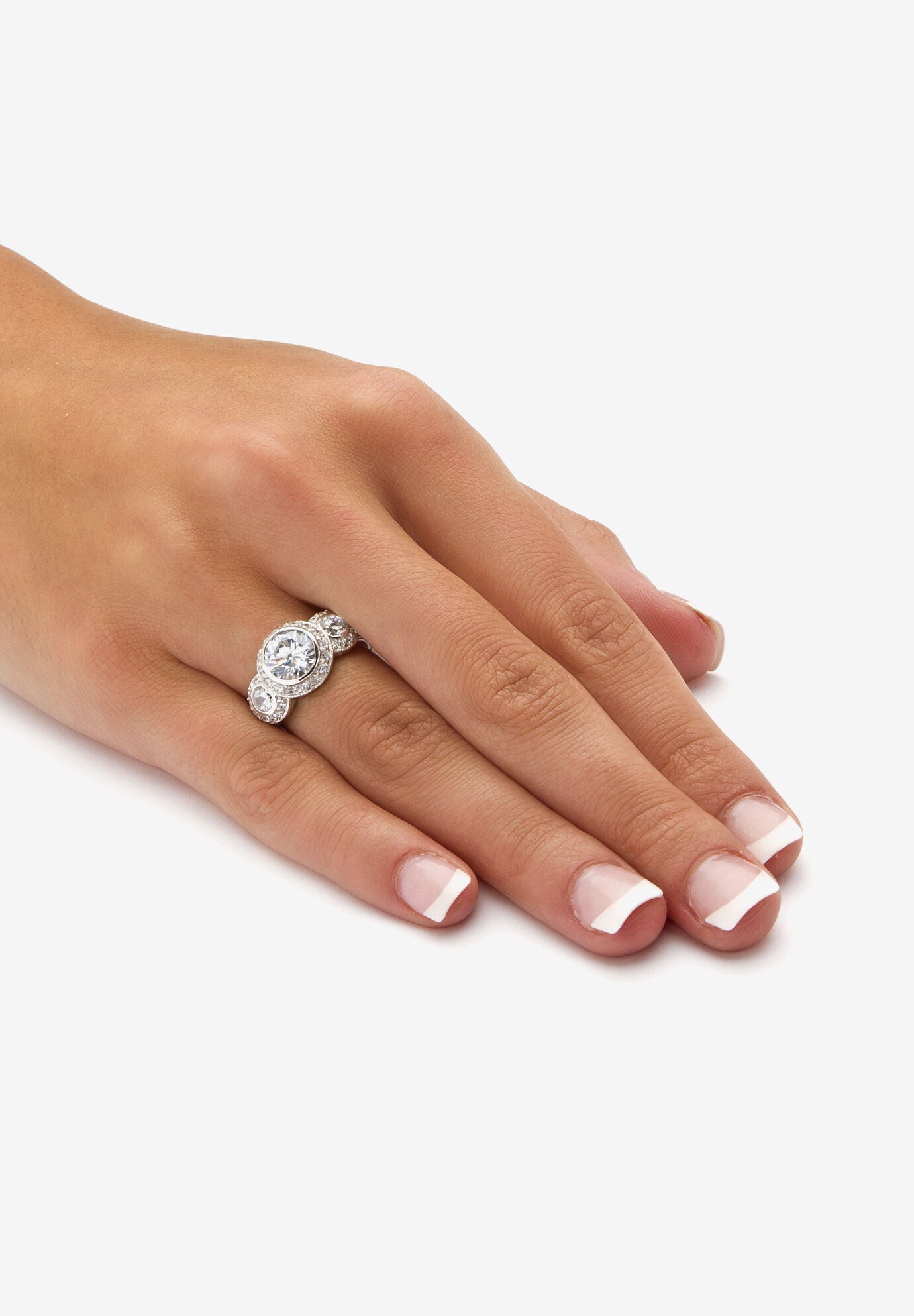 Sterling Silver Cubic Zirconia Vintage Style 3-Stone Bridal Ring, , alternate image number 2