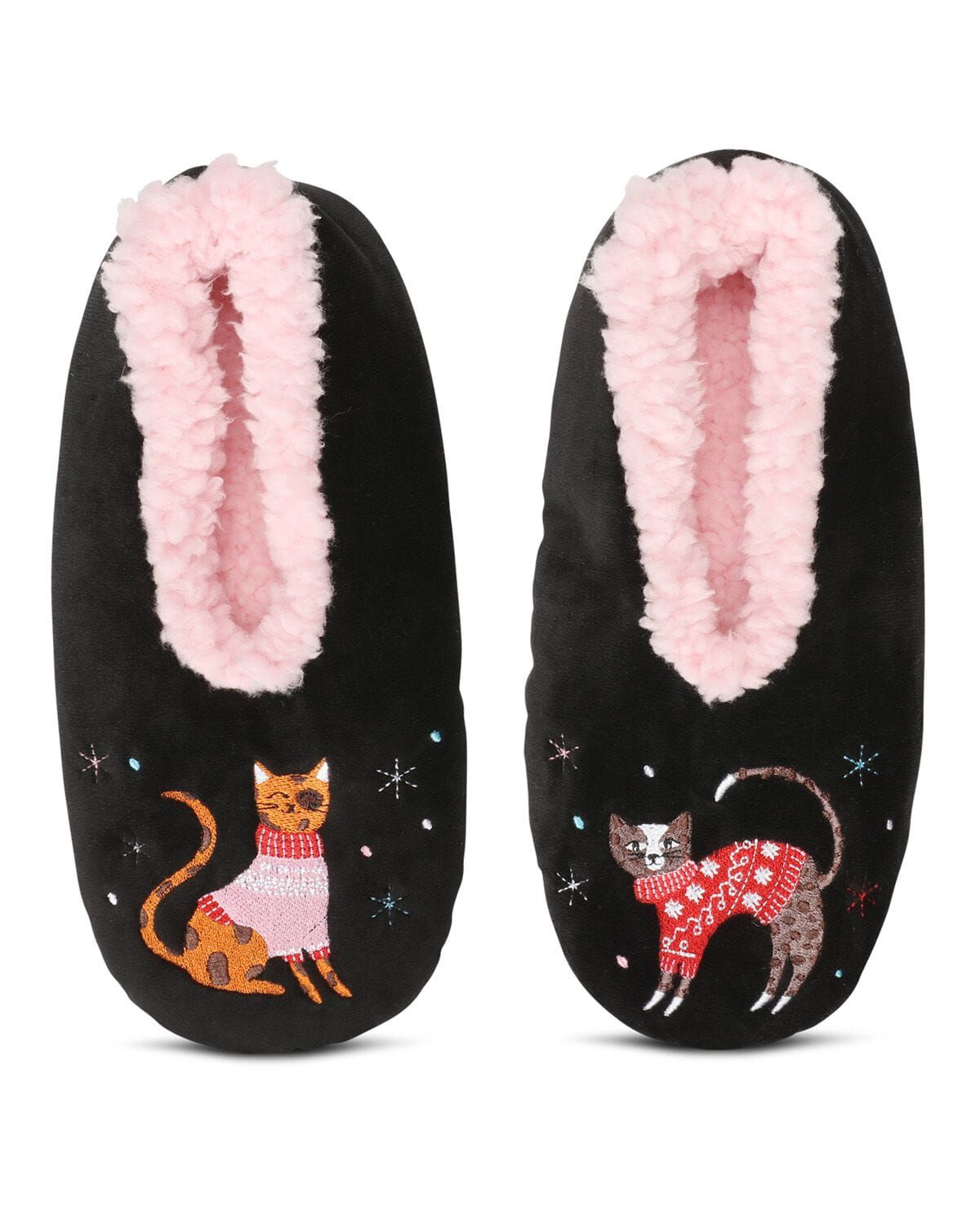 Women's Sweater Cats Sherpa Lined Slippers, BLACK, alternate image number 2
