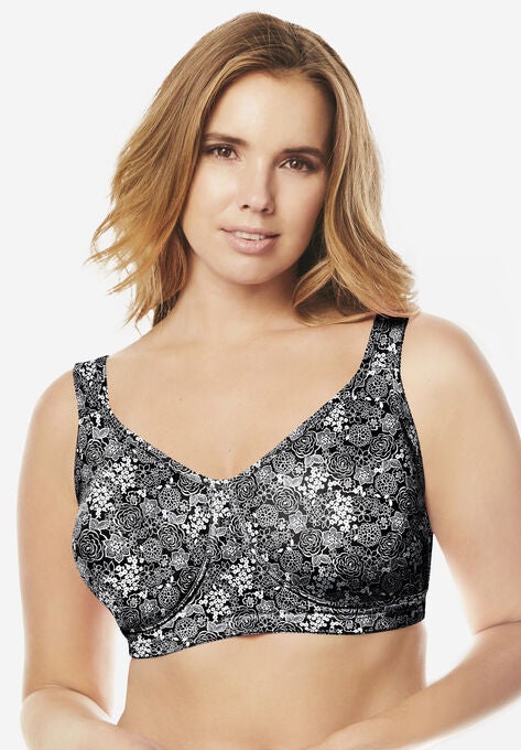 Unlined Wireless Bra , BLACK FLOWER GARDEN, hi-res image number null