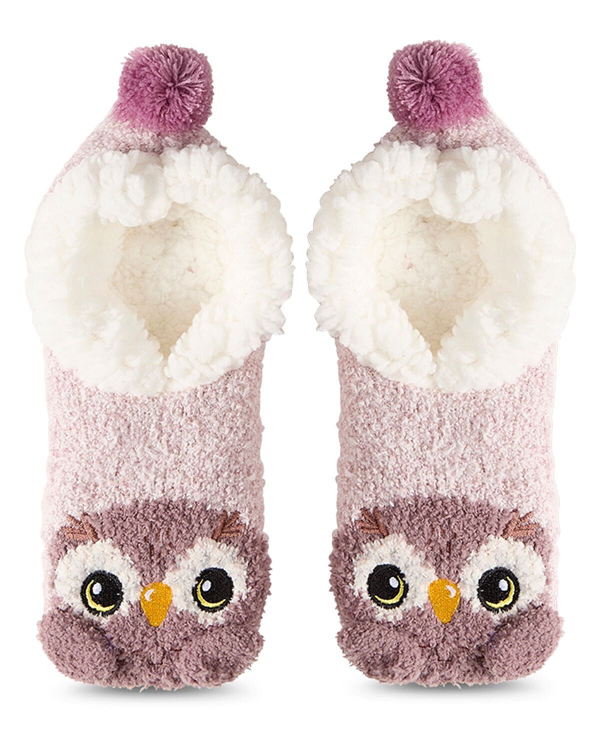Owl Embellished Plush Lined Slippers, BROWN, alternate image number 1