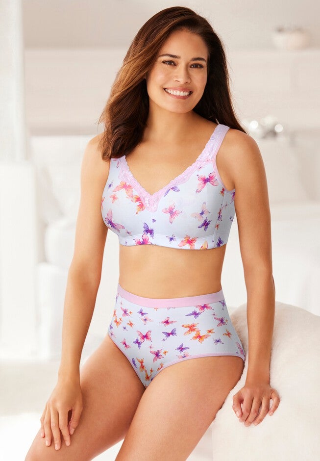 Cotton Comfort Wireless Bra & Matching 3-Pack Microfiber Panty Set, , hi-res image number null