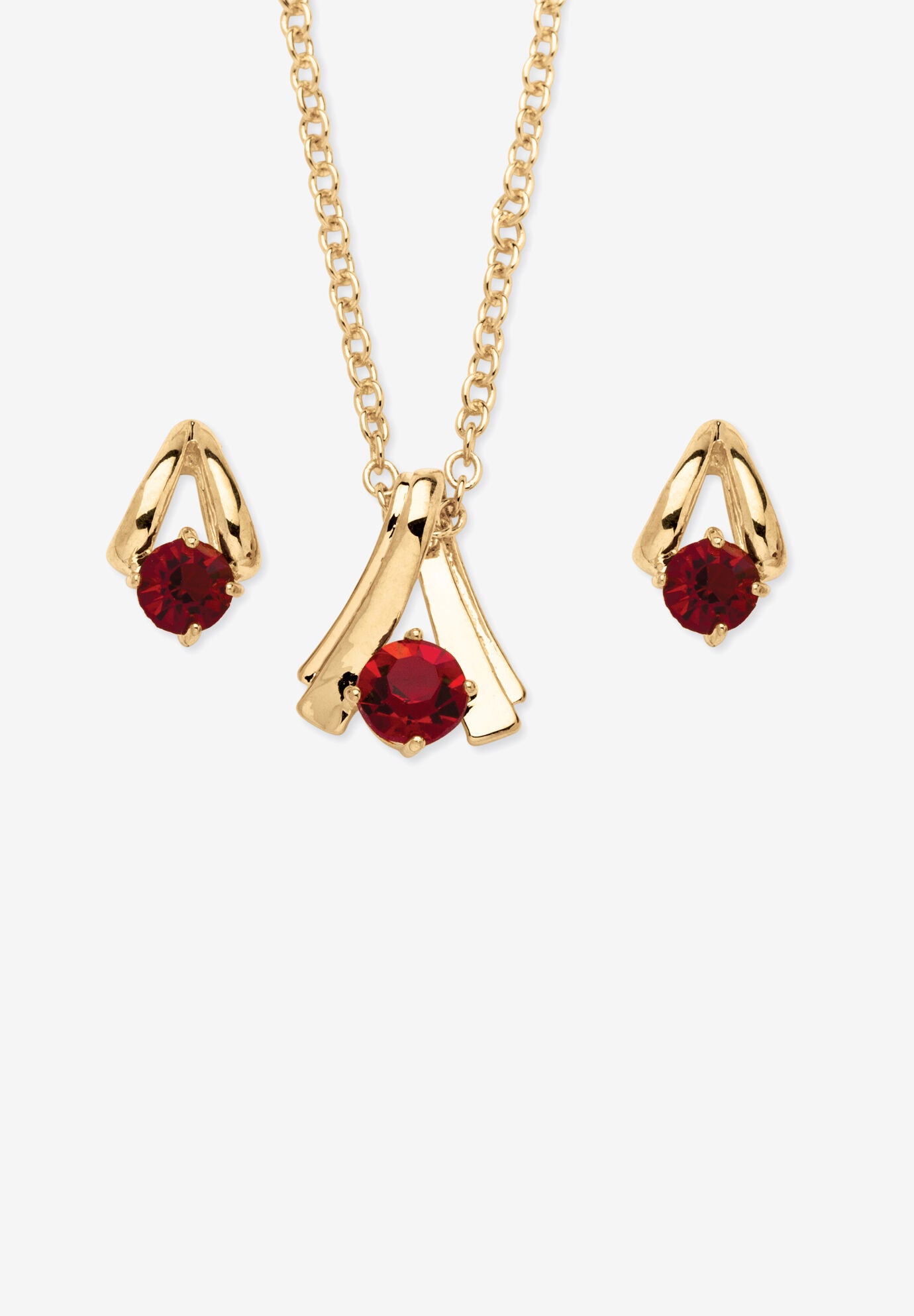 Simulated Birthstone Solitaire Pendant and Earring Set with FREE Gift in Goldtone, Boxed, JULY, hi-res image number 0