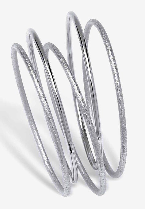 Silvertone 5 Piece Bangle Bracelet Set, 9", SILVER, hi-res image number null