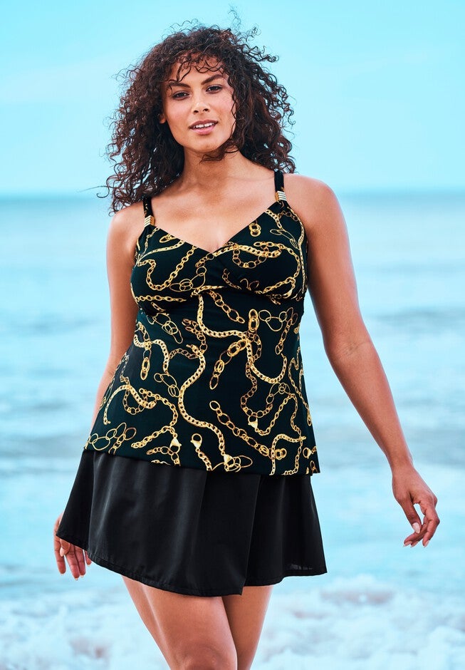 Hardware-Detail Tankini Top , GOLD CHAIN, hi-res image number 0