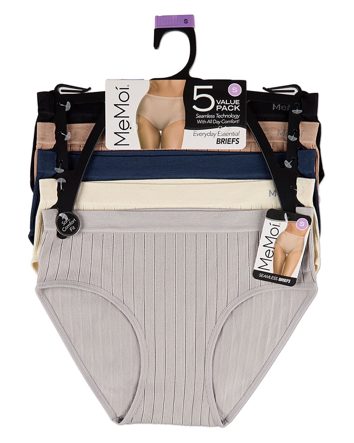 5 Pair Women's Seamless Wide-Rib Full-Coverage Tag-Free Briefs, WINTER COLOR MULTI, alternate image number 1