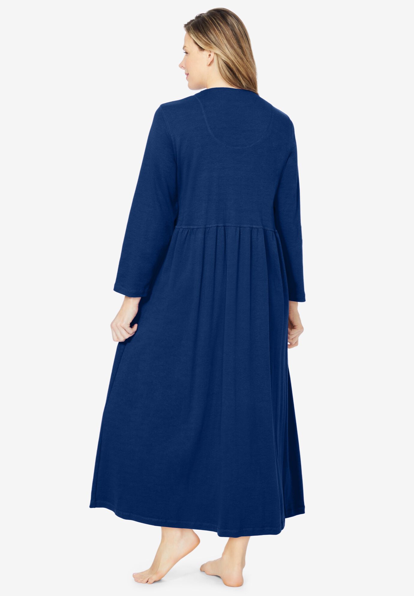 Long Snap-Front Knit Lounger, EVENING BLUE, on-hover image number 1