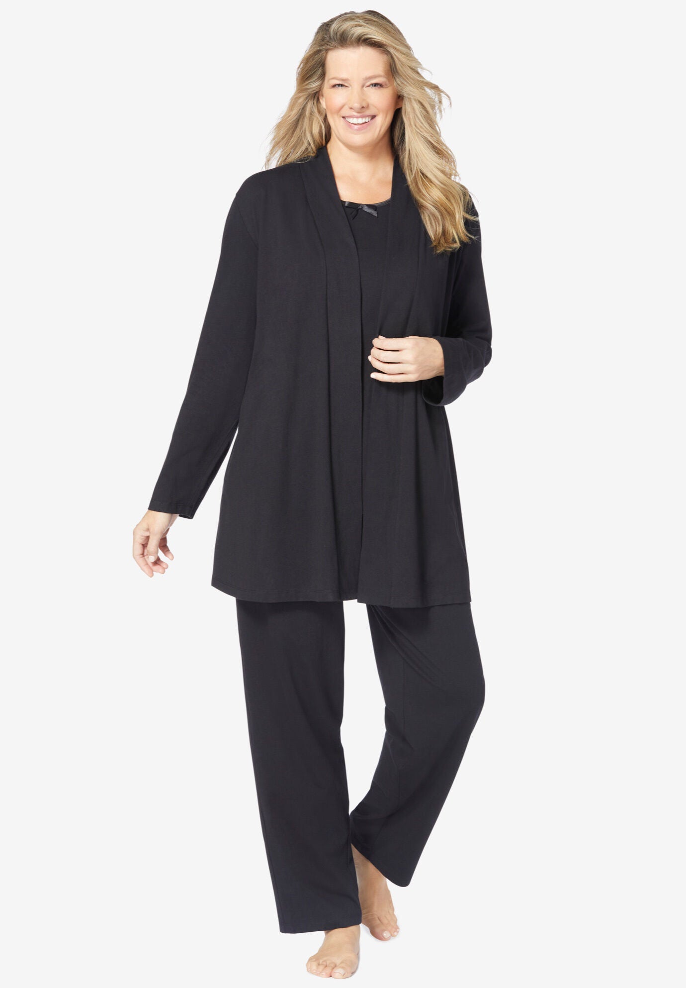 3-Piece Knit Lounge Set, BLACK, hi-res image number 0