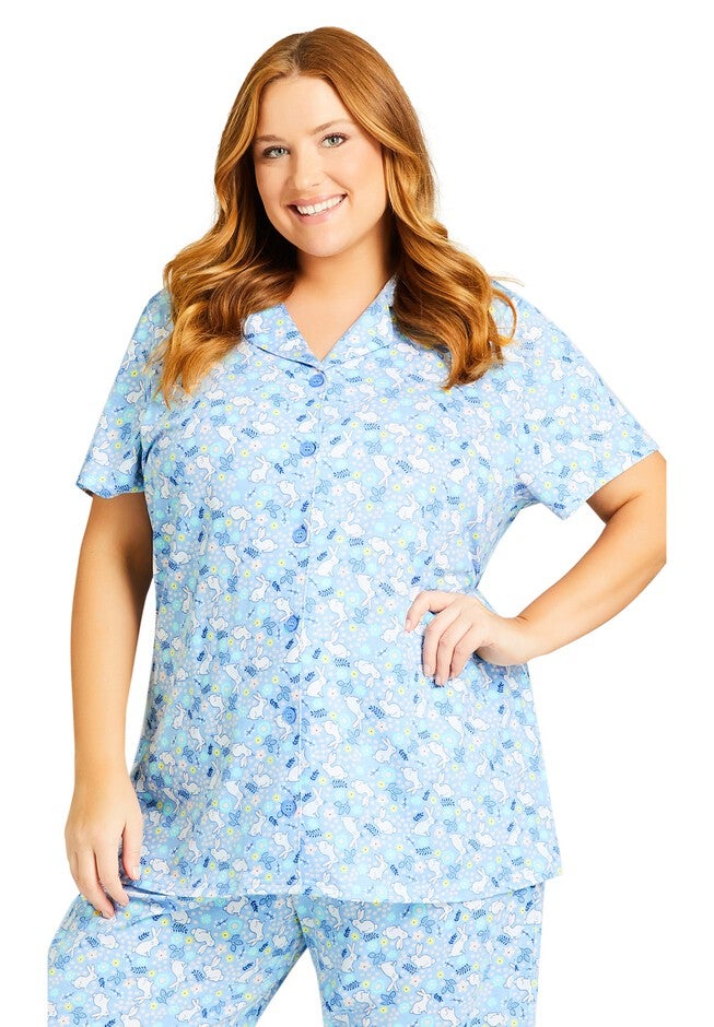 Bunny Button Up Sleep Top, BUNNY PRINT, alternate image number null