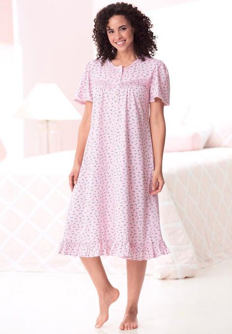 Short Floral Print Cotton Gown , , alternate image number null