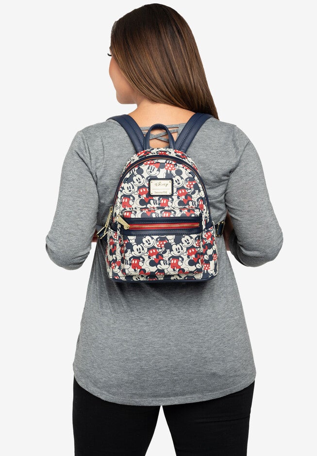 Loungefly x Disney Mickey & Minnie Mini Backpack Handbag All-Over Print Navy, , alternate image number null
