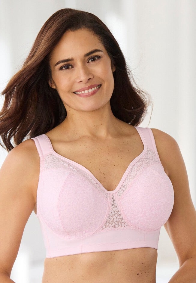 COMFORT CHOICE® Full Coverage Lace Overlay Bra, PINK, hi-res image number 0