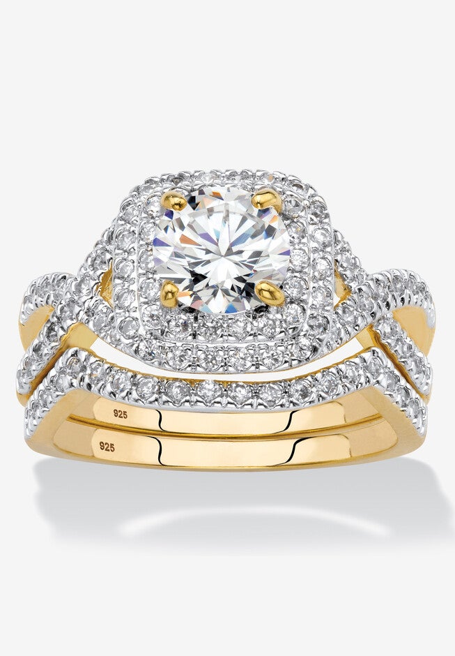 Gold Over Silver Bridal Ring Set Cubic Zirconia (2 1/5 Cttw Tdw), CUBIC ZIRCONIA, hi-res image number null