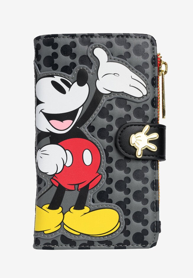 Loungefly X Disney Women'S Mickey Mouse Snap Flap Wallet Black Red Icons Wallet, MULTI, hi-res image number 0
