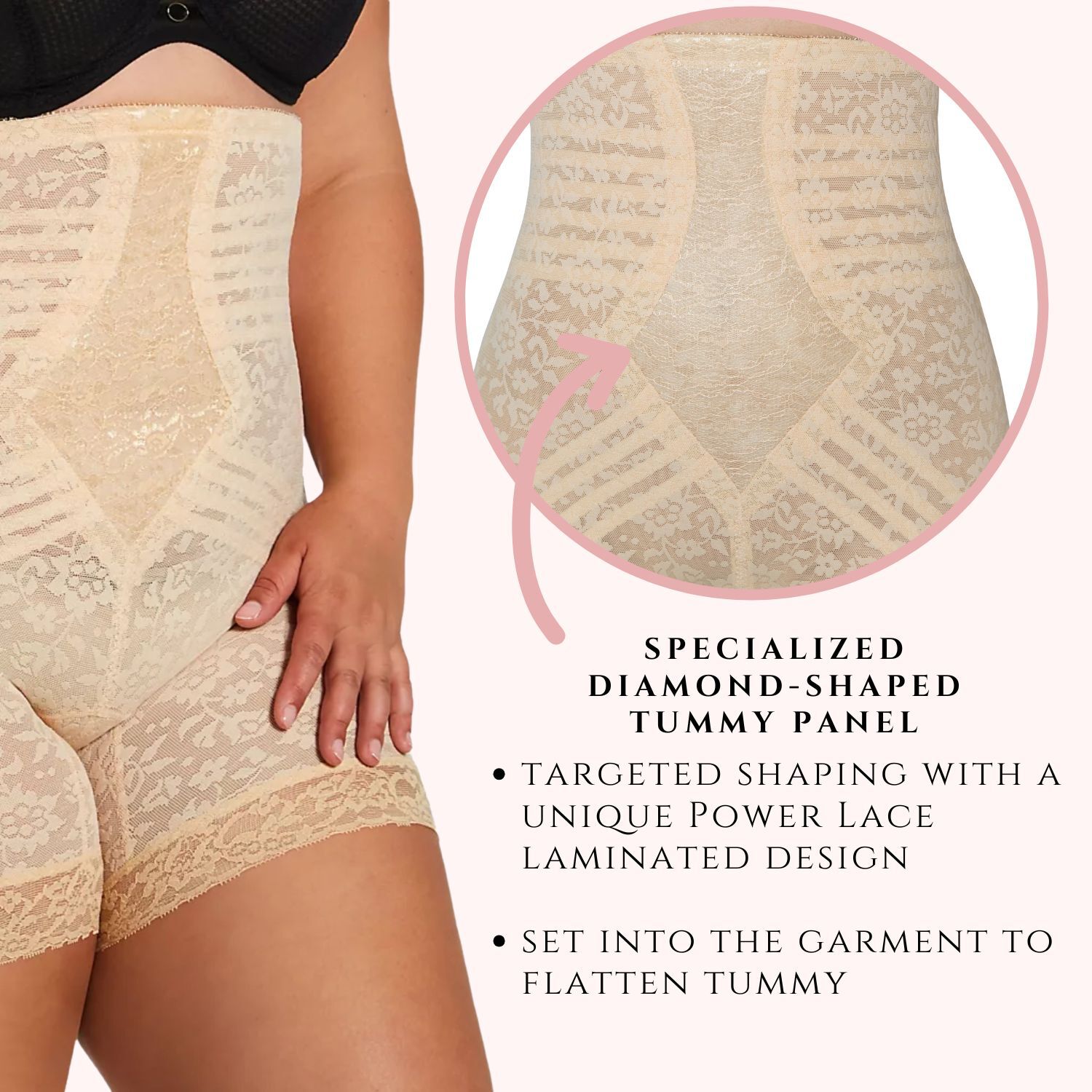 No Roll High Waist Lace Thigh Slimmer with Extra Firm Support, BEIGE, alternate image number 3