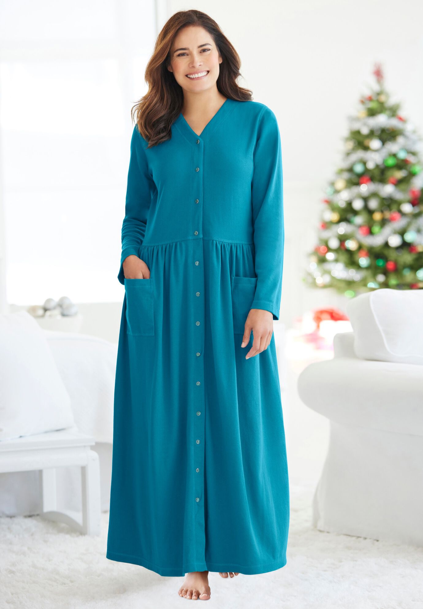 Long Snap-Front Knit Lounger, , alternate image number 5