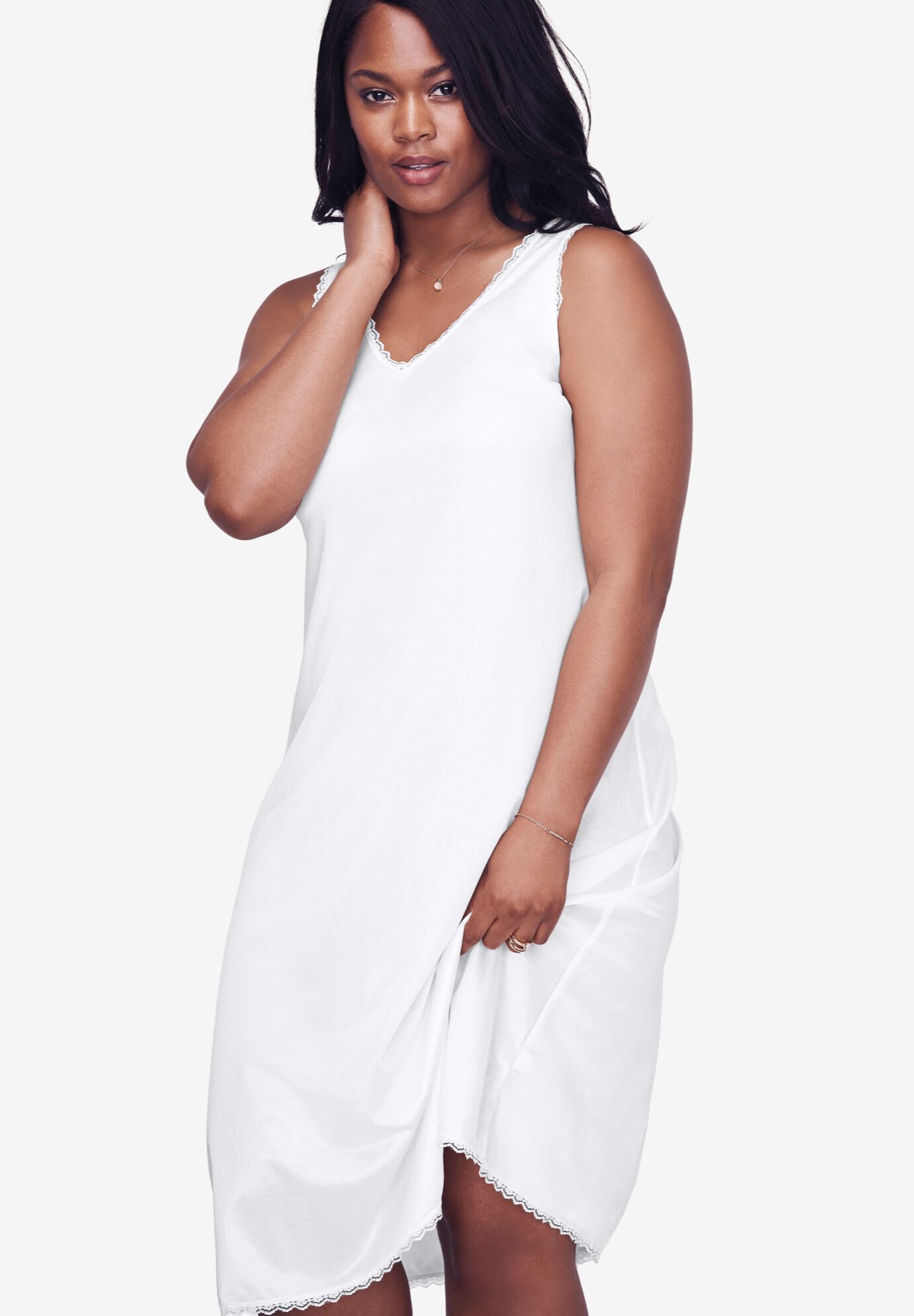 Lace-Trim Slip, BLACK, on-hover image number 1