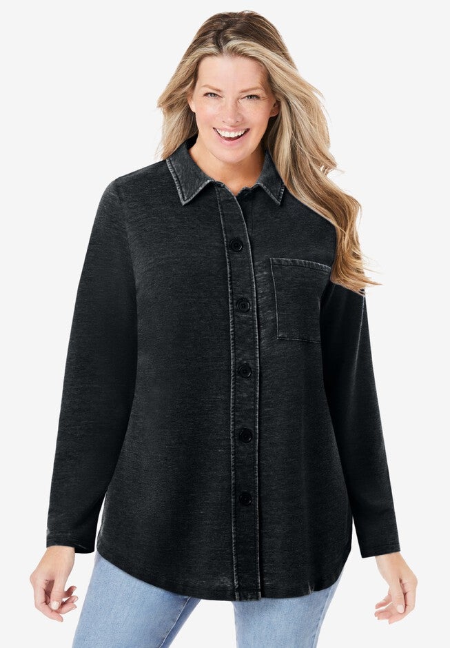 Cloud Bliss Button Front Tunic, BLACK, hi-res image number null