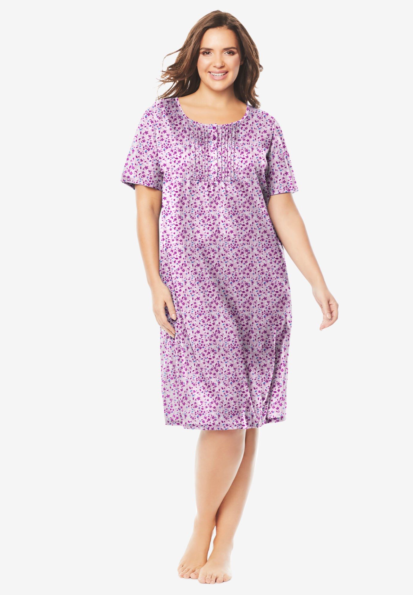 Dreams & Co&reg; Pintuck Cooling Sleepshirt, PINK VINES, hi-res image number 0