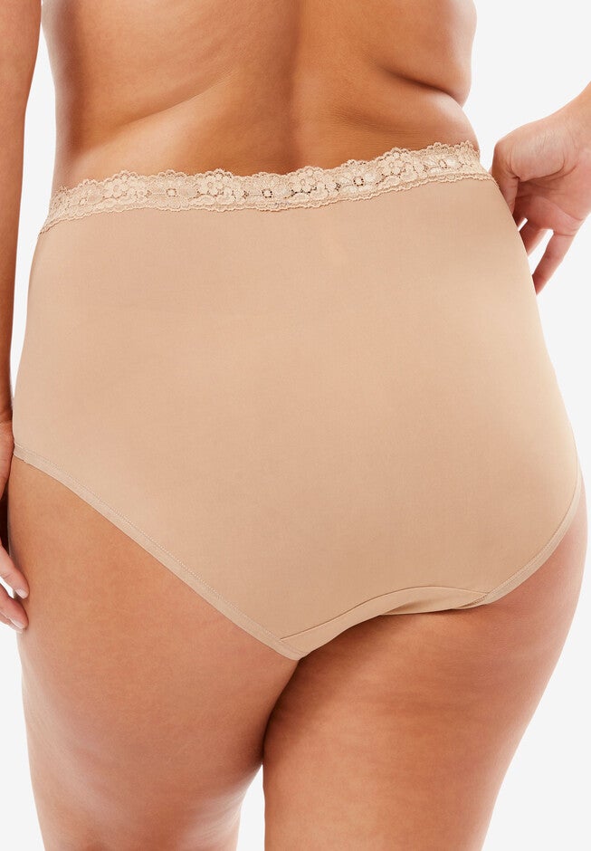 Lace-Trim Microfiber Full-Cut Brief by Comfort Choice®, , on-hover image number 1