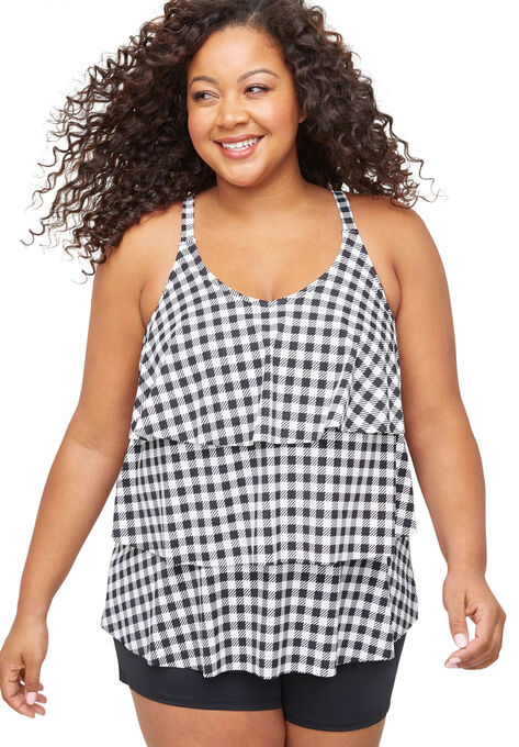 Parksley Flounce Tankini Top, GINGHAM BLACK, hi-res image number null