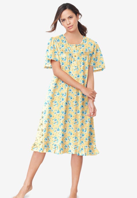 Short Floral Print Cotton Gown , BANANA BLOSSOM, hi-res image number null