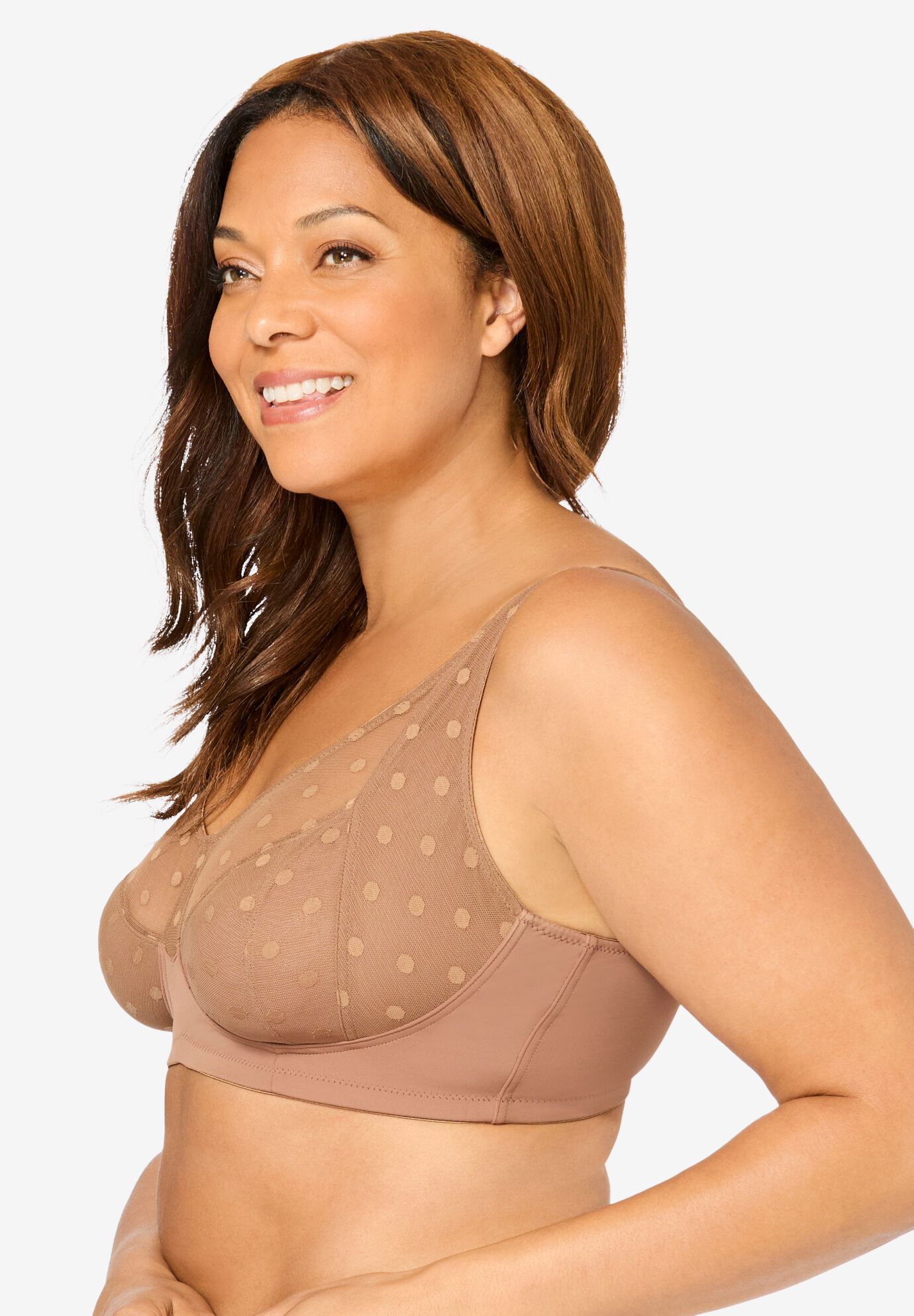 Catherines® Jacquard Polka Dot Wire Free Bra, MOCHA NUDE, alternate image number 2