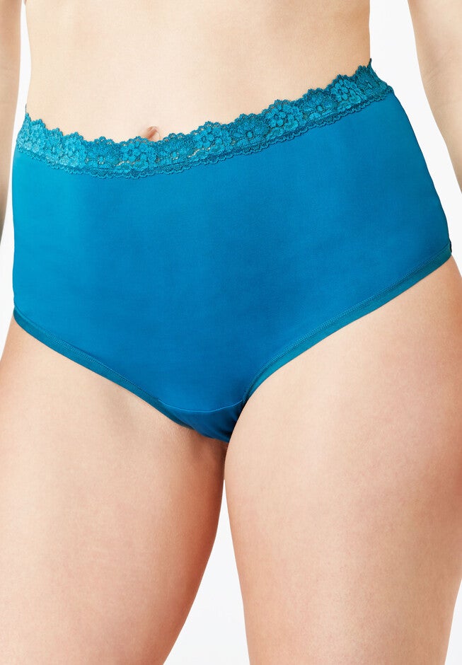 Lace-Trim Microfiber Full-Cut Brief by Comfort Choice®, DEEP LAGOON, hi-res image number 0