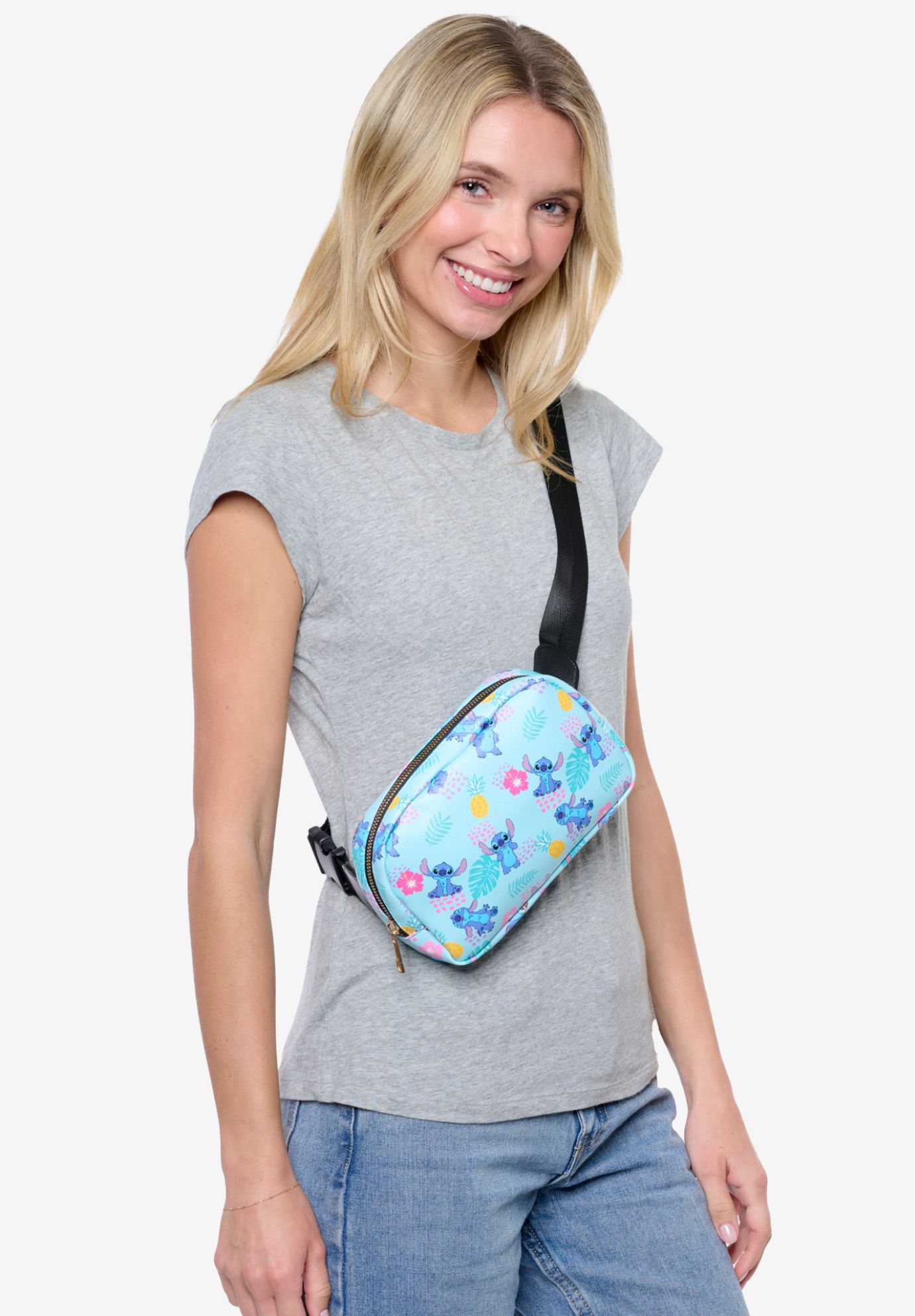Disney Lilo & Stitch Tropical Belt Bag Fanny Pack Crossbody Sling Zippered, BLUE, alternate image number 6